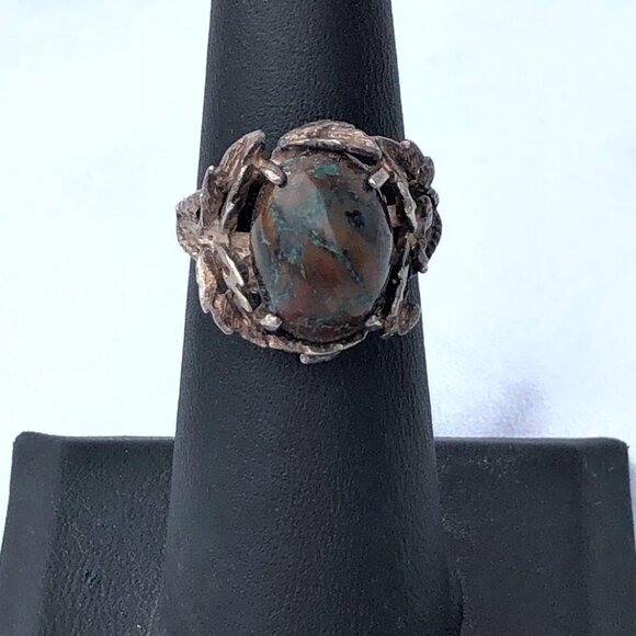 Sterling Silver Brutalist Calsilica Jasper Ring - Picture 1 of 10